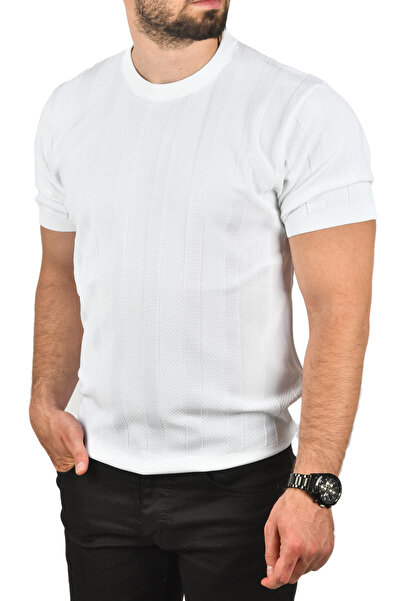DeepSEA Ανδρικό λευκό βαμβακερό πλεκτό μπλουζάκι Slim Fit Breathable Crew Neck T-shirt 2504348