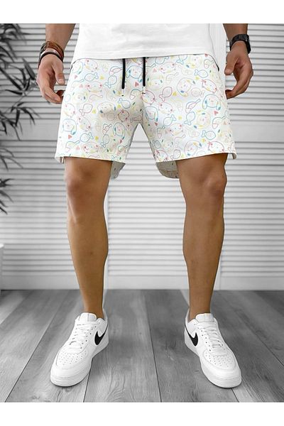 dehaine Men's Beach Pants, Printed, White, 12560