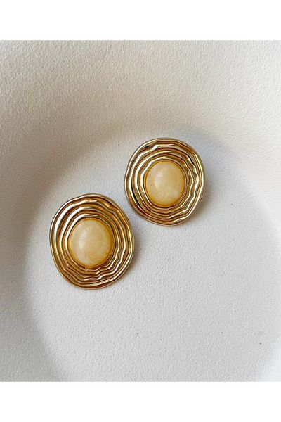 mos&more Gold Cream Detailed Lightweight Stylish Women's Earrings