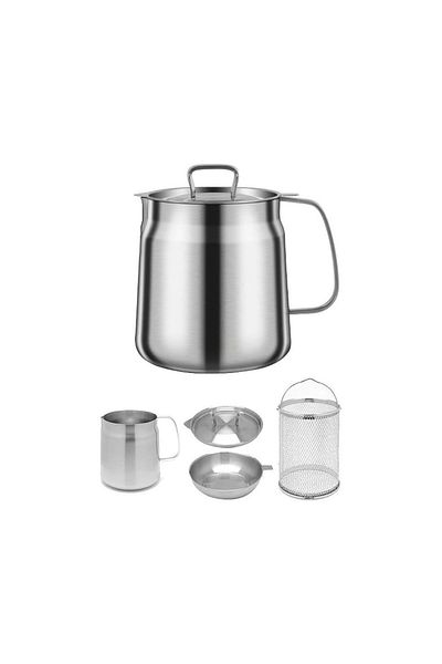 Qerhome Stainless Steel Multifunctional Oil Filter Frying Basket Fryer with Oil Filter Pot and Strainer 2 Lt