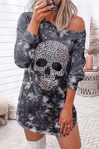 WildFashion Short blouse dress with skull print S558-18