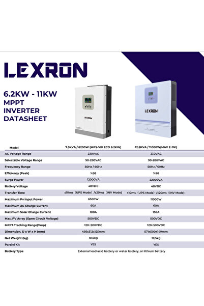 Lexron 6.2 kW 48 V Mppt 90-500v Pv Input 100a Mppt Akıllı Inverter Parallenebilir