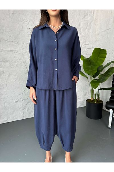 Elif Özbey Butik Navy Blue Shirt Trousers Set