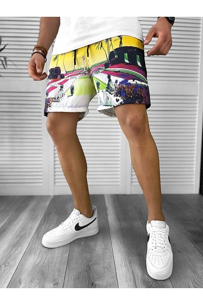 dehaine Men's Beach Pants, Printed, White, 12551