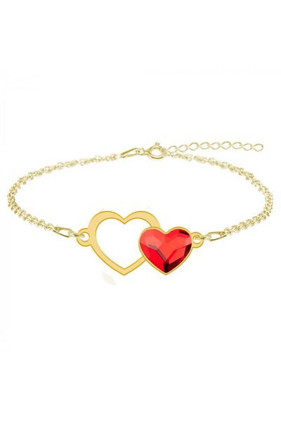 saratremo Zorana - Brățară personalizată din argint placată cu aur galben de 24K și cristal - Inimă