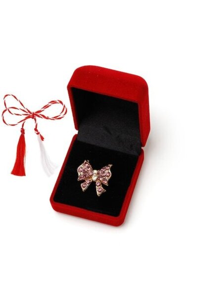 OEM Martisor brosa cu strasuri in cutie de catifea, fundita mov