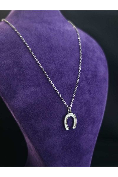 sarıyer silver Nal Model Luck Blessing Symbol Horseshoe Design Steel Pendant and Steel Chain Necklace