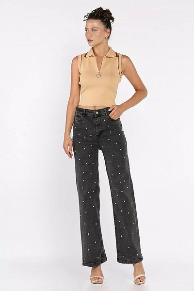 GÜLSELİ Anthracite Stone Palazzo Jean Jeans