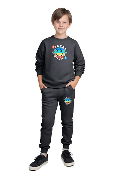 FYK KİDS Boy's Street Rules Printed Cycling Collar Tracksuit Set