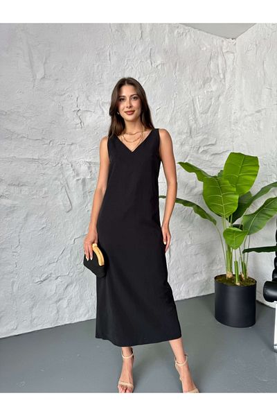 Elif Özbey Butik Black Premium Tnsl Dress with Slit Back