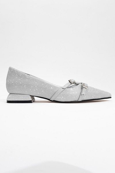 CCWAY AYAKKABI Women's Cross Belt Casual Shoes Silver Glitter