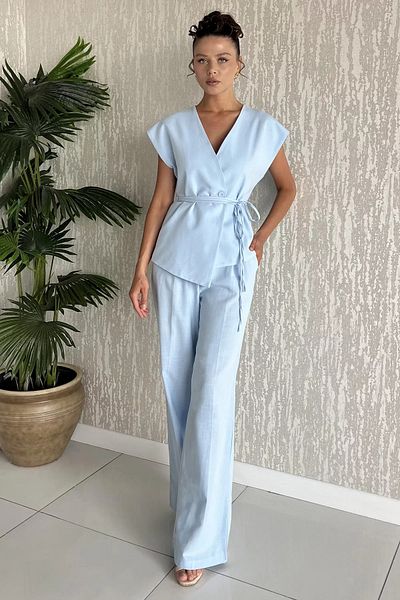 GÜLSELİ Vestă pentru femei, pantaloni, cu talie albastru, căptușiți, set din două piese