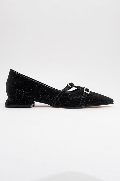 CCWAY AYAKKABI Women's Cross Belt Casual Shoes Black Glitter