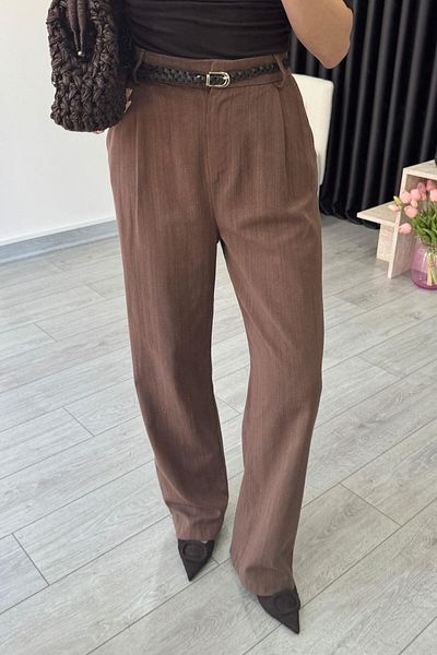 ECEMİ Duno Brown Linen Belted Trousers
