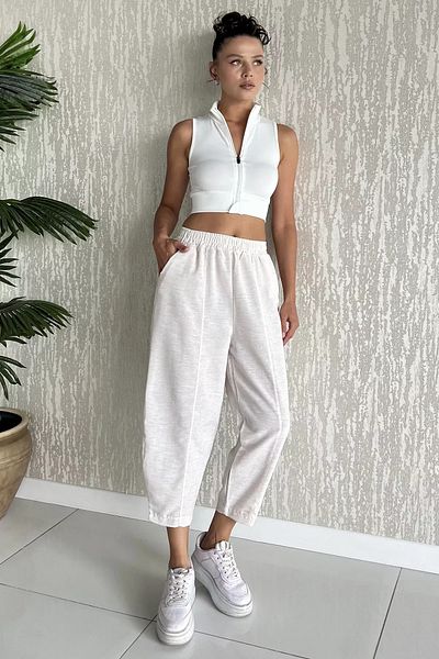 GÜLSELİ Women's Linen Carrot Pants with Stone Front Lawn