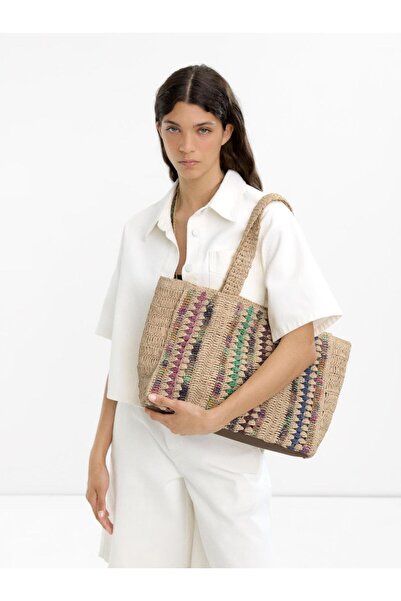 PARFOIS Hasır Efektli Çok Renkli Shopper Çanta