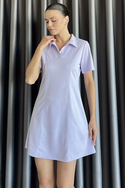 GÜLSELİ Γυναικείο Μίνι Φόρεμα Λιλά Polo Neck