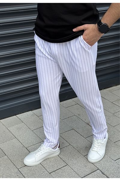 loisswear Slim Fit Crepe Striped Waist Elastic Jogger Trousers