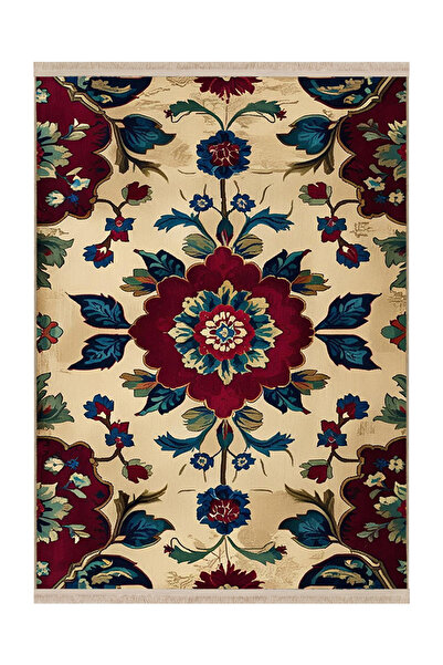 Rugs Modern Halı سجادة موسو الحديثة ذات اللون الأحمر الداكن مع تفاصيل زهرية و...