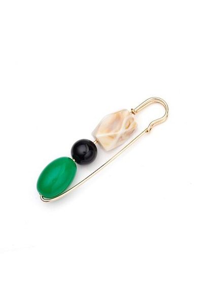 OEM Safety pin brooch for women with 3 decorative elements, green, 8 cm