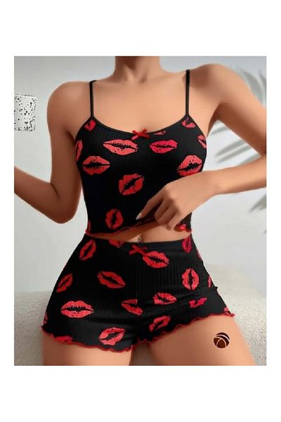 Bleu Petite Kiss Patterned Shorts Pajama Set