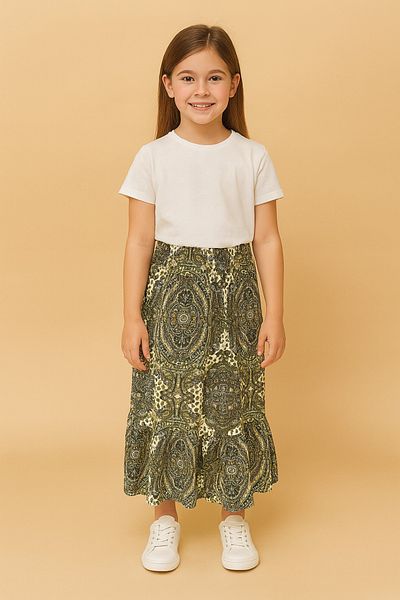 DUBAİ ÇOCUK Girl's Press Patterned Summer Casual Course Skirt