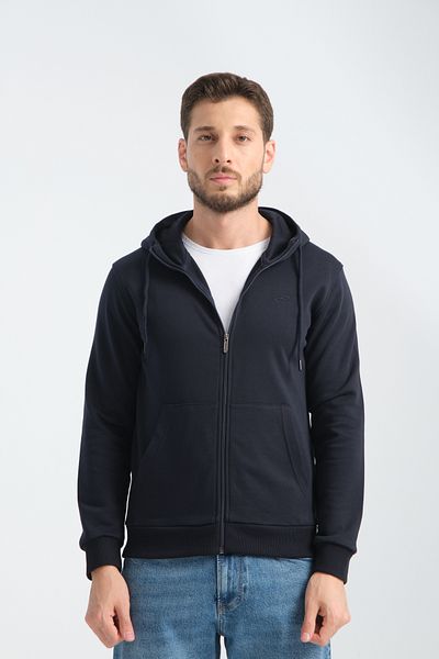 Shooter Sportswear Hanorac premium pentru bărbați, albastru bleumarin, cu glugă, cu fermoar