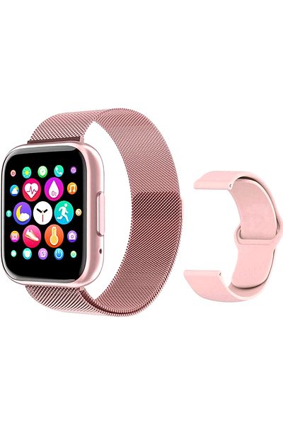ideal STORE Ceas SmartWatch T99 NewGeneration idealStore, Pink, 2 Bratari, Display 1.55 inch HD, Cadran Personal