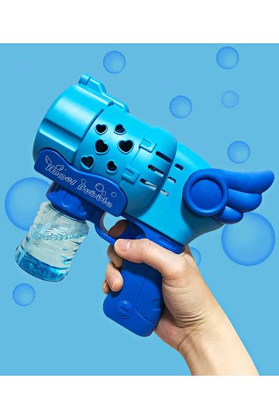 LUDIRO Pistol pentru Baloane de Sapun cu 6 Gauri, Ingeras, Lumini Interactive, Albastru, + 3 Ani