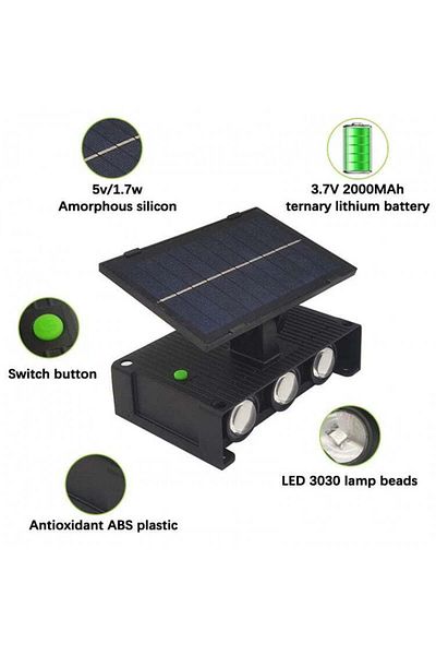 divendi-ro Solar wall lamp with 6 LEDs, warm light, panel on top, with up-down lighting
