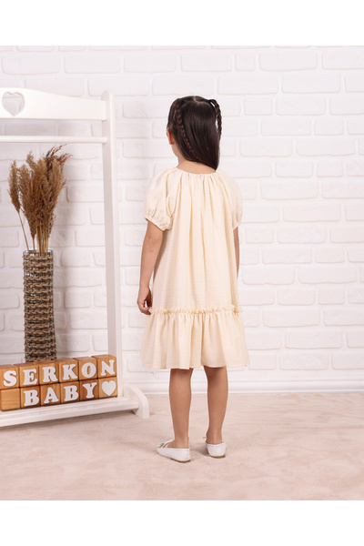 Serkon BABY Dotted Crinkle Fabric 100% Cotton Girl's Dress