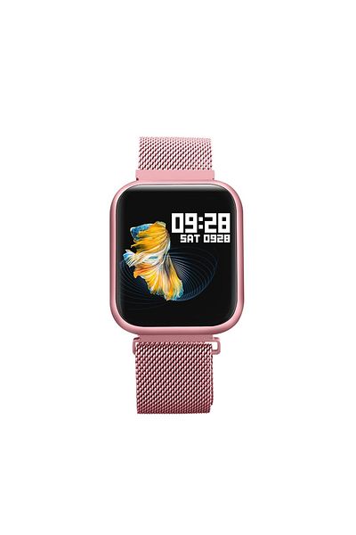 ideal STORE Ceas Smartwatch cu functie de Bratara Fitness idealStore P80 Roz, cu functie de monitorizare tensiun
