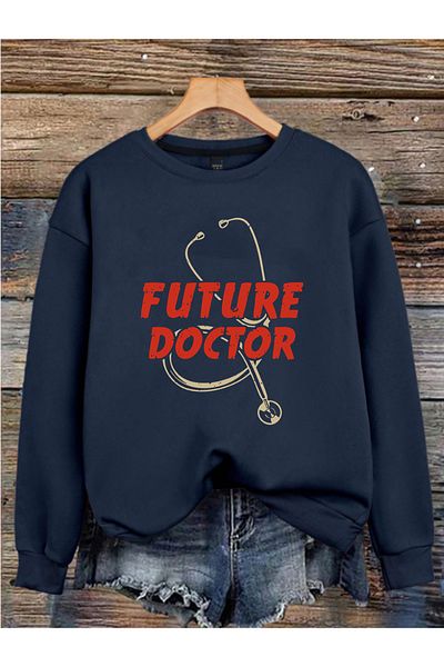MAGORS Hanorac pentru femei cu mânecă lungă, cu imprimeu DOCTOR, cu 3 fire
