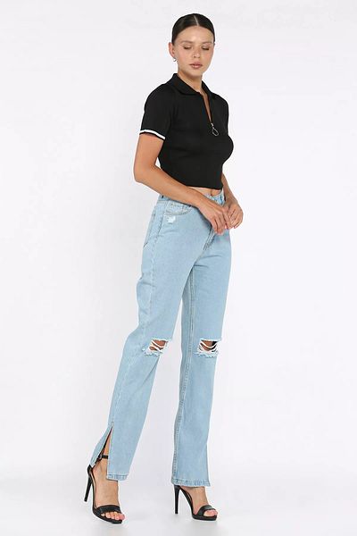 GÜLSELİ Pantaloni de blugi pentru femei Ice Blue Slit