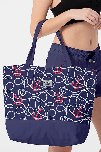 REMSA Patterned Beach Bag with Self-Handle 7014 Navy Blue01