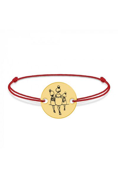 saratremo Felicia - Brățară personalizată din argint 925 placată cu aur de 24K și șnur pentru mamă și doi copii