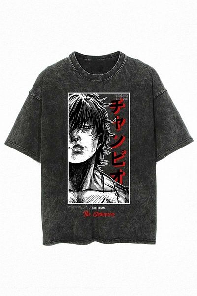 Köstebek Black Baki Hanma the Champion Washed Fabric Unisex T-Shirt
