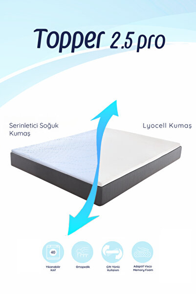 Mavi Ay Yatak Topper 2.5 Pro - Serinletici Soğuk ve Lyocell Kılıflı Adaptif V...