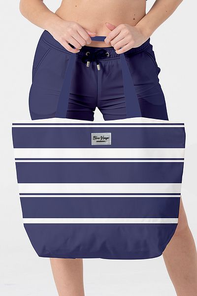 REMSA Patterned Beach Bag with Self-Handle 7013 Navy Blue