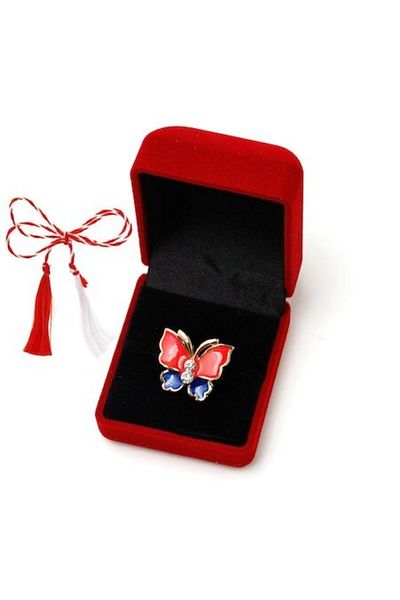 OEM Martisor brosa cu strasuri in cutie de catifea, fluture roz