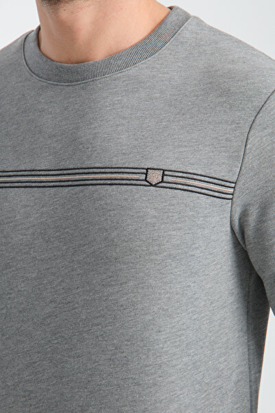 Shooter Sportswear Erkek Sweatshirt Nakış Detaylı Gri Melanj Standart Kalıp