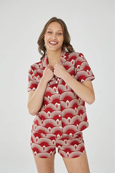 İPEKTENİM Deniz Kabuğu Desenli Gömlek Şort Pijama Takımı