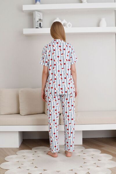 PİJAMOOD Kadın Desenli Önden Düğmeli Pijama Takımı