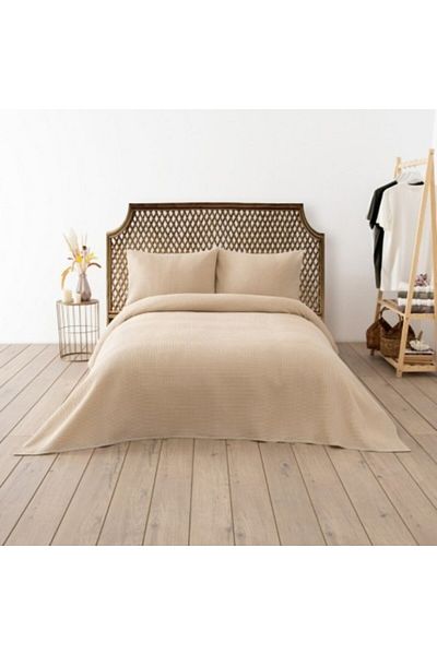DC Home Cuvertura 200x220cm si 2 fete perna cu textura tip fagure, Waffle Bej