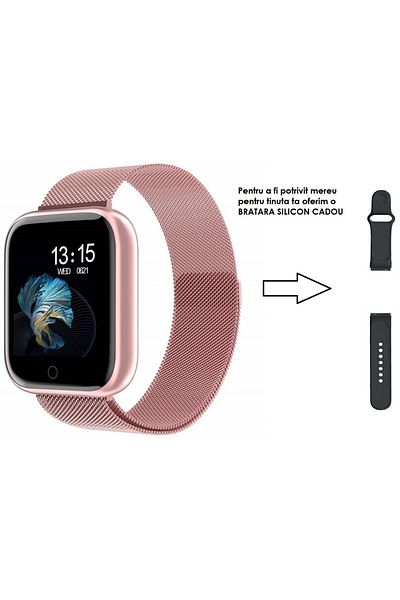 ideal STORE Ceas SmartWatch si Bratara Fitness Slim Time80 Fashion, Display IPS color TFT de 1.3 inch, Masurarea