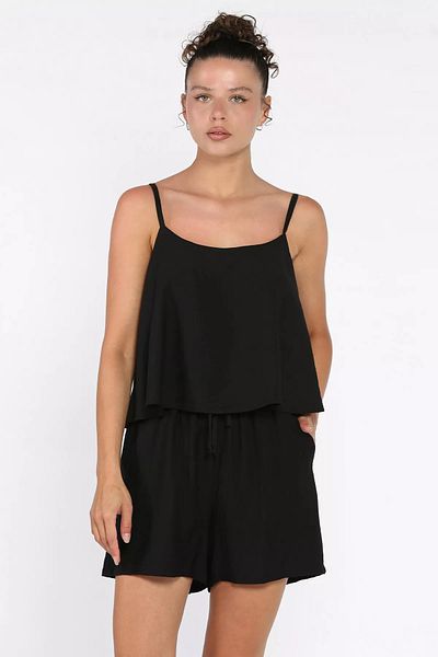 GÜLSELİ Black Women's Adjustable Strap Blouse Waist Elastic Shorts Double Set