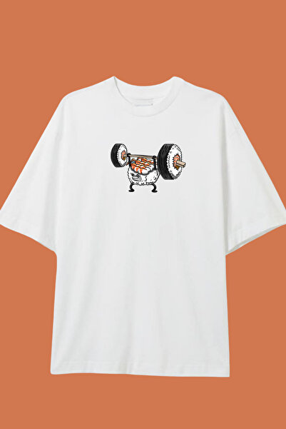 Dupe Design Tricou alb oversize imprimat Sushi Gym
