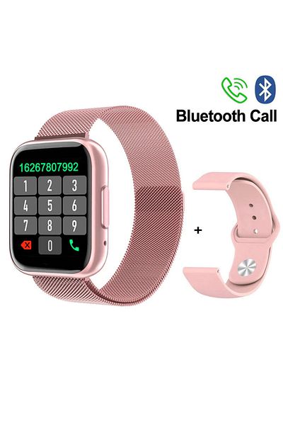 ideal STORE Ceas SmartWatch T99 NewGeneration idealStore, Pink, 2 Bratari, Display 1.55 inch HD, Cadran Personal