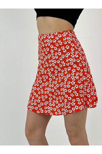 Miss Poem Women's Floral Patterned Red Mini Skirt