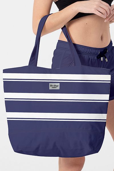 REMSA Patterned Beach Bag with Self-Handle 7013 Navy Blue